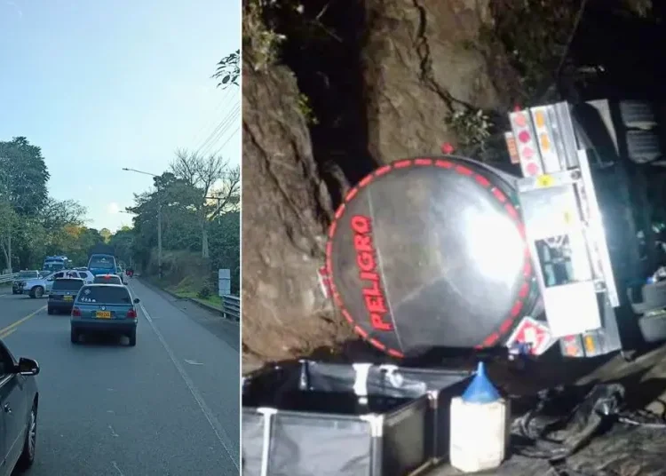 Habilitada la vía Tolima-Quindío tras volcamiento de cisterna: congestionada por represamiento de vehículos