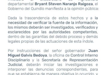 COMUNICADO OFICIAL GOBERNACION DEL QUINDIO